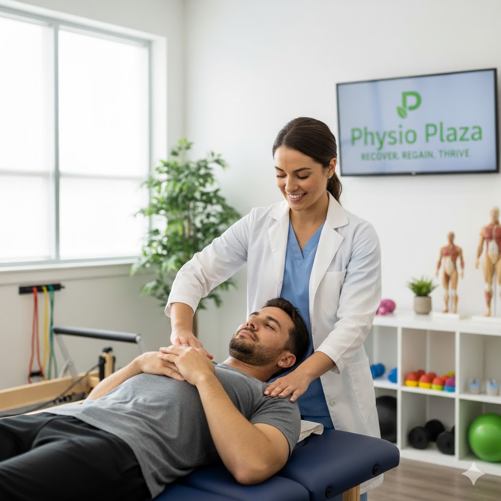 Therapist helping patient stretch